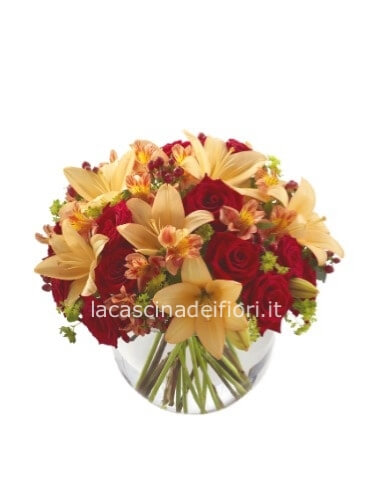 Mazzo di lilium rosa o bianche e rose